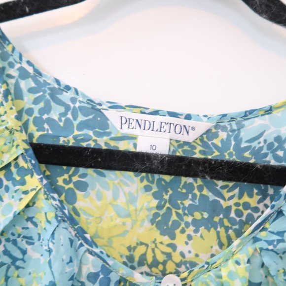 Pendleton Blue Green Abstract Print Silk Cotton Sleeveless Blouse - Picture 2 of 4